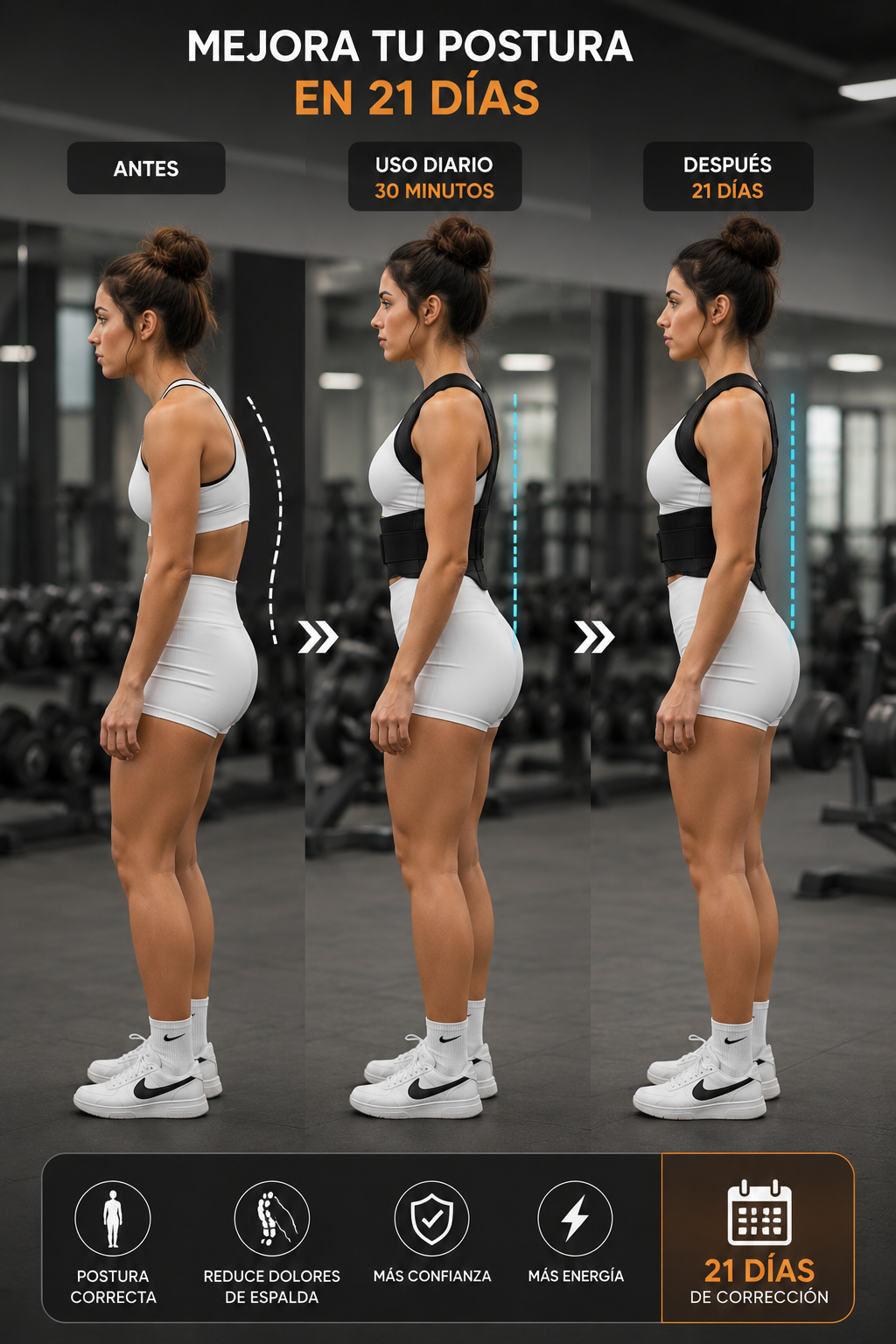Corrector de postura ajustable negro para hombre y mujer – VidaFit Pro